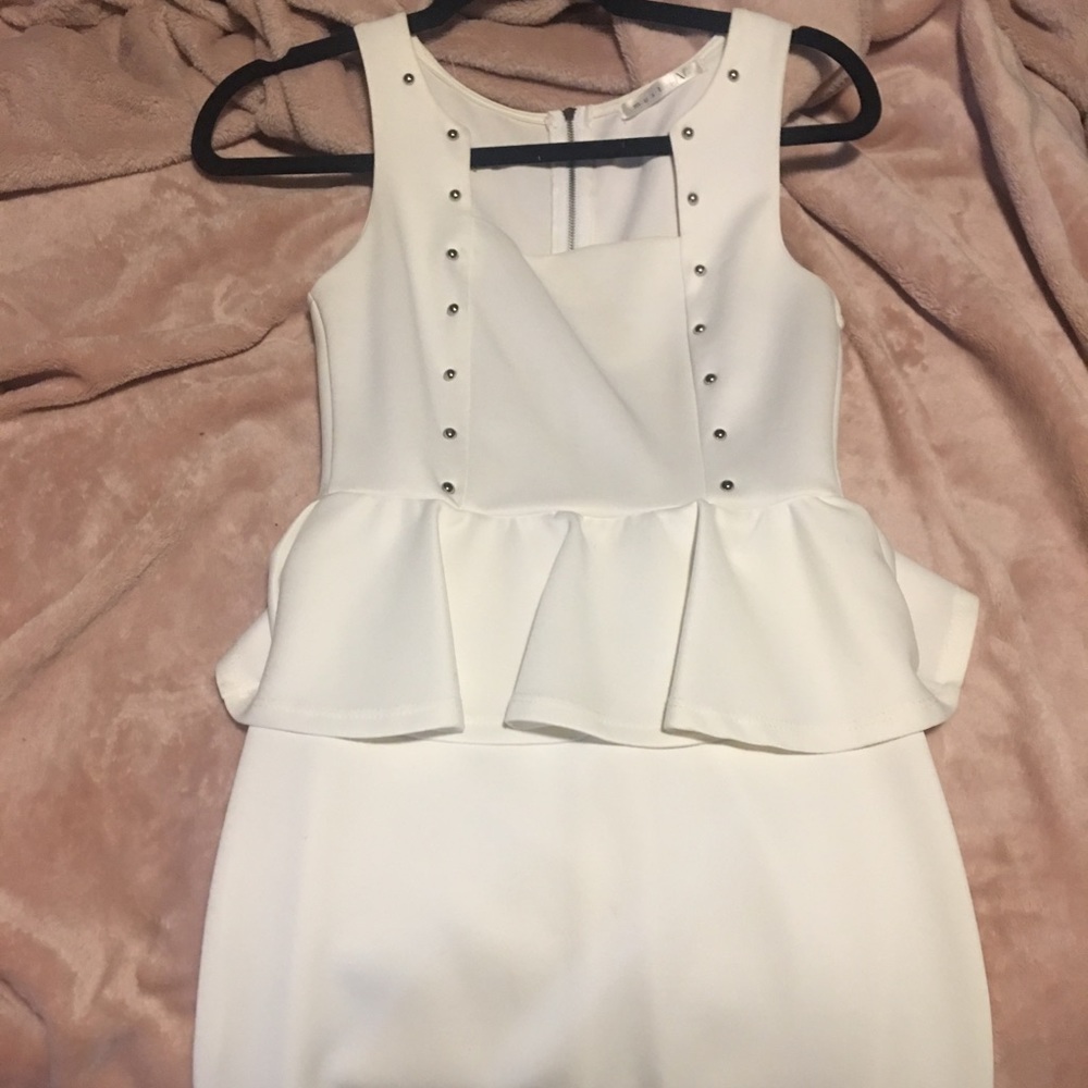 Embellished ivory midi work dress square neck